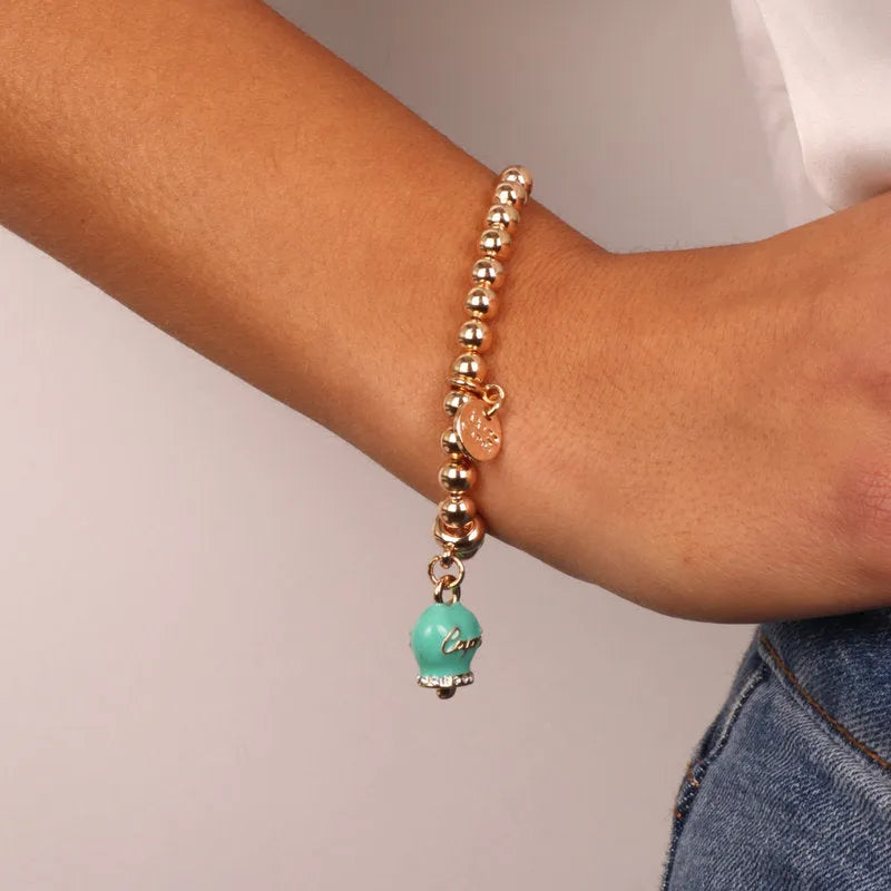 Bracciale in Metallo con campanella verde acqua con scritta Capri.