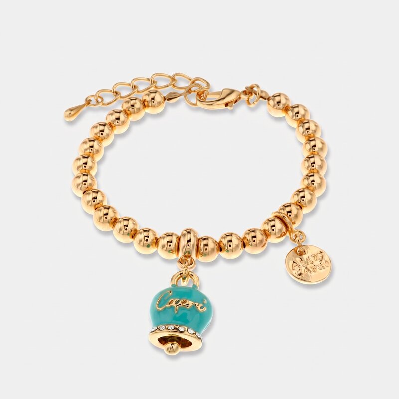 Bracciale in Metallo con campanella verde acqua con scritta Capri - BYSIMON gioielli