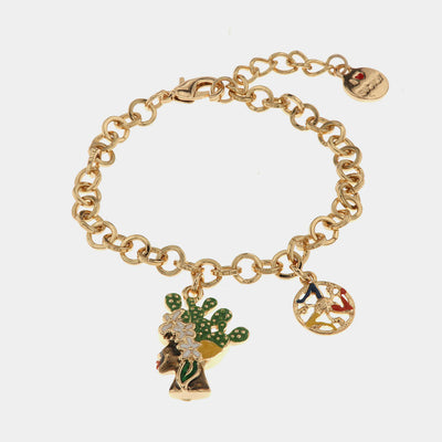 Bracciale in Metallo con testa di moro donna e simbolo di Trinacria impreziositi da smalti colorati - BYSIMON gioielli