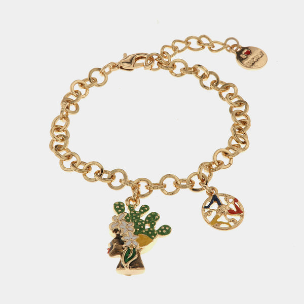 Bracciale in Metallo con testa di moro donna e simbolo di Trinacria impreziositi da smalti colorati - BYSIMON gioielli