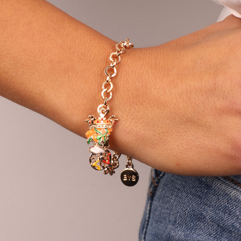 Bracciale in Metallo con testa di moro uomo e simbolo di Trinacria impreziositi da smalti colorati - BYSIMON gioielli