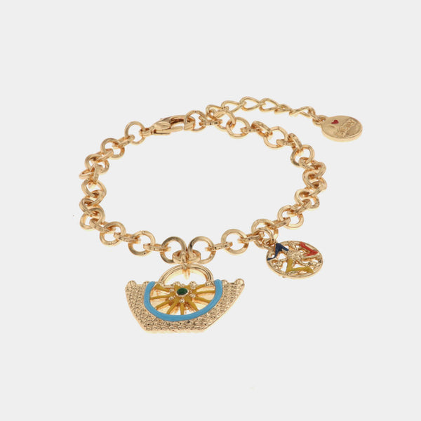 Bracciale in Metallo maglia a rolò con charm coffa e trinacria impreziositi da smalti colorati - BYSIMON gioielli