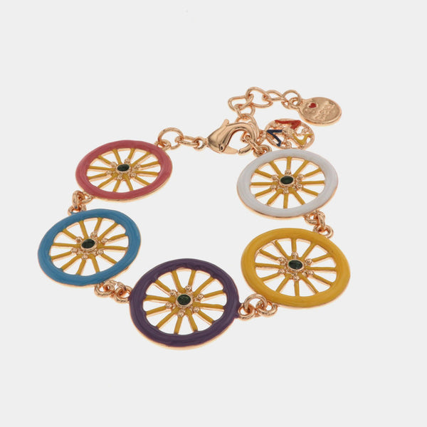 Bracciale in Metallo con ruote del carretto siciliano impreziosite da smalti colorati - BYSIMON gioielli