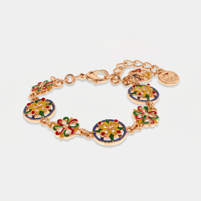 Bracciale in Metallo con maioliche siciliane e smalti colorati - BYSIMON gioielli