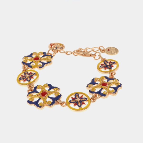 Bracciale in Metallo con maioliche siciliane e smalti colorati - BYSIMON gioielli