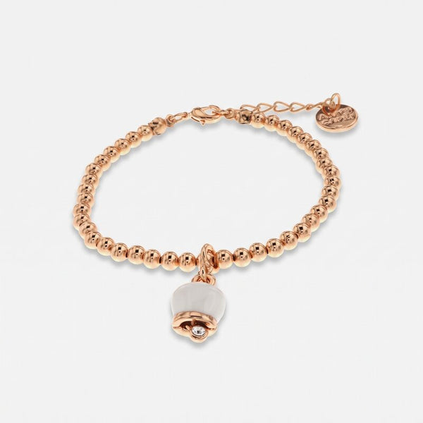 Bracciale in Metallo maglia a sfere con campanella portafortuna pendente bianca impreziosita da cristalli - BYSIMON gioielli