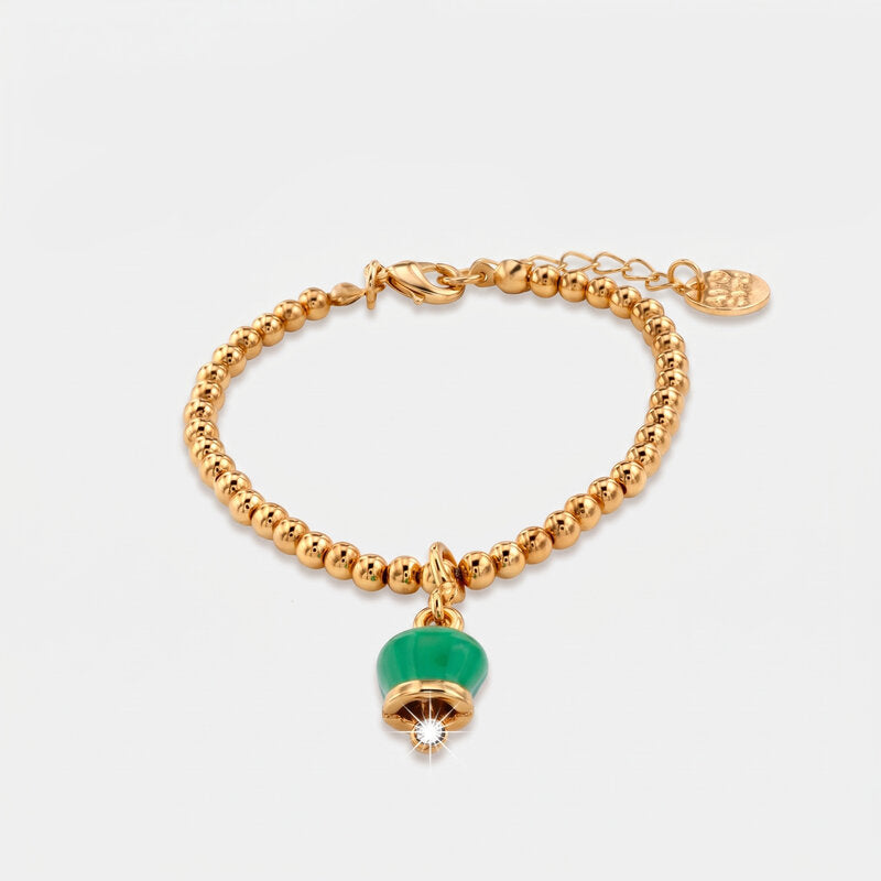 Bracciale in Metallo maglia a sfere con campanella portafortuna pendente verde acqua - BYSIMON gioielli