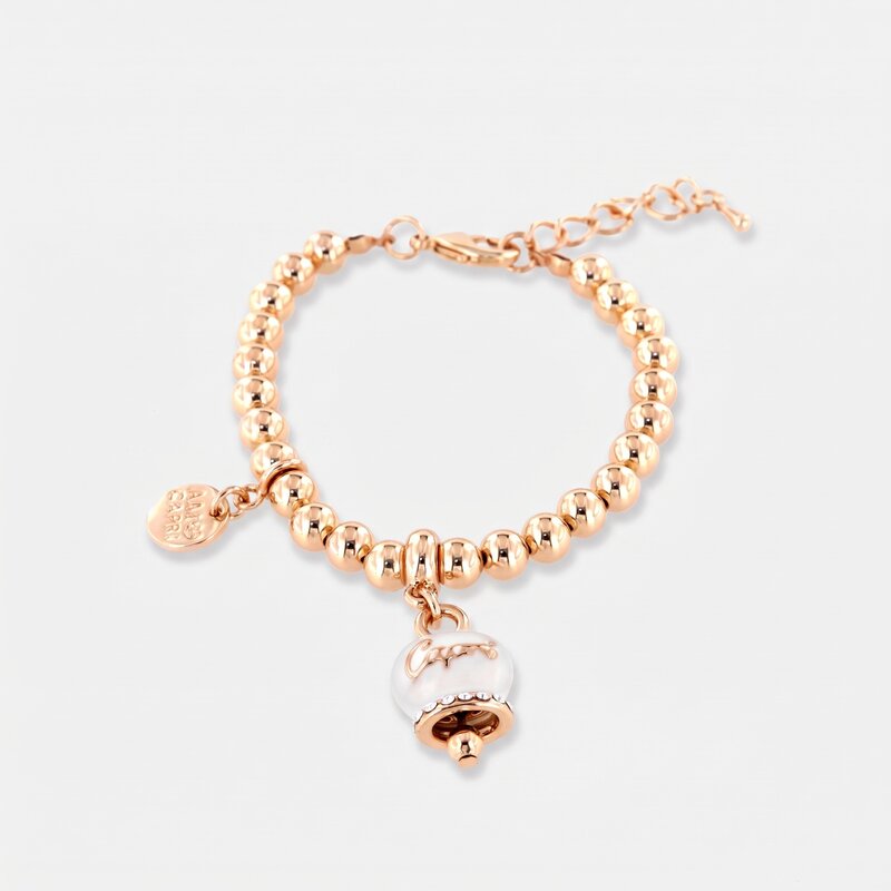 Bracciale in Metallo con campanella scritta capri pendente impreziosita da cristalli e smalto bianco - BYSIMON gioielli