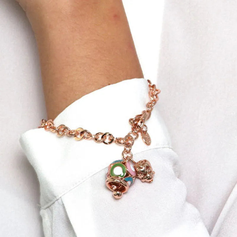Bracciale in Metallo con campana colorata e piccola campanella con cuori - BYSIMON gioielli