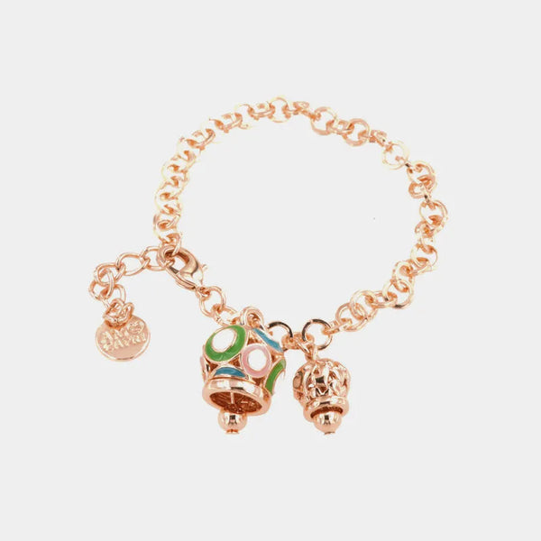Bracciale in Metallo con campana colorata e piccola campanella con cuori - BYSIMON gioielli