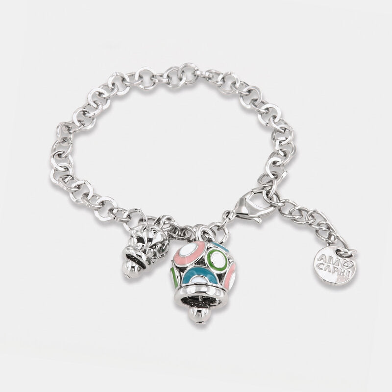 Bracciale in Metallo con campana colorata e piccola campanella con cuori - BYSIMON gioielli