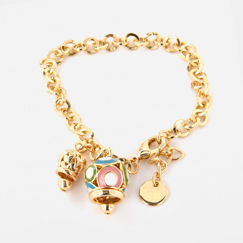 Bracciale in Metallo con campana colorata e campanella traforata a cuori - BYSIMON gioielli