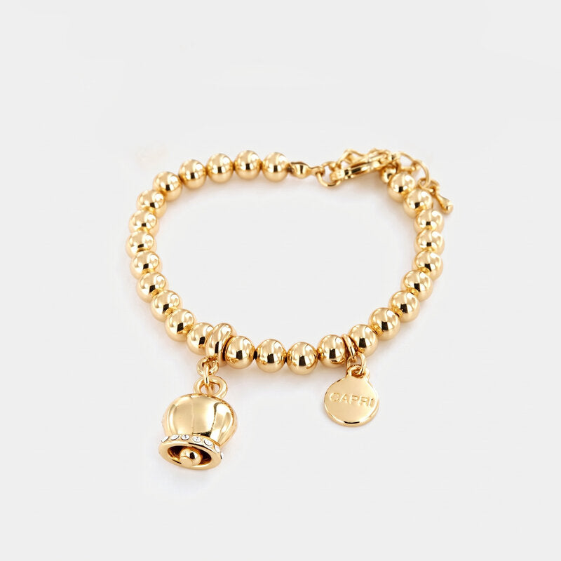 Bracciale in Metallo maglia a sfere, con campanella portafortuna pendente, impreziosita da cristalli - BYSIMON gioielli