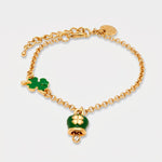 Bracciale in Metallo con cuore e campanella portafortuna verde con quadrifoglio - BYSIMON gioielli