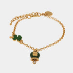 Bracciale in Metallo con cuore e campanella portafortuna verde con quadrifoglio - BYSIMON gioielli