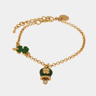 Bracciale in Metallo con cuore e campanella portafortuna verde con quadrifoglio - BYSIMON gioielli