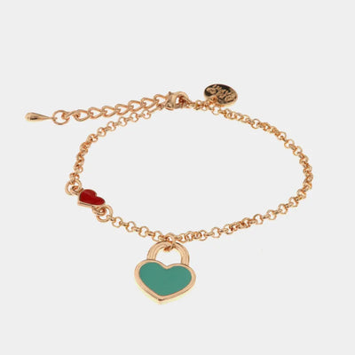 Bracciale in Metallo con cuore rosso e lucchetto a forma di cuore con smalto turchese - BYSIMON gioielli