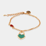 Bracciale in Metallo con cuore rosso e lucchetto a forma di cuore con smalto turchese - BYSIMON gioielli