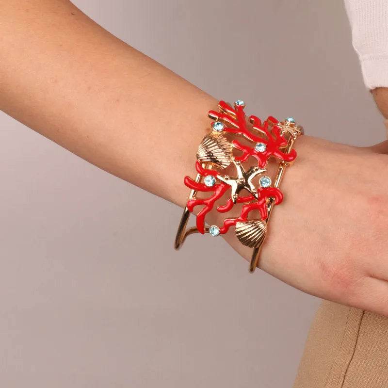 Bracciale in Metallo in stile marino con coralli, stella marina e conchiglie CAPRI - gioiello BySimon
