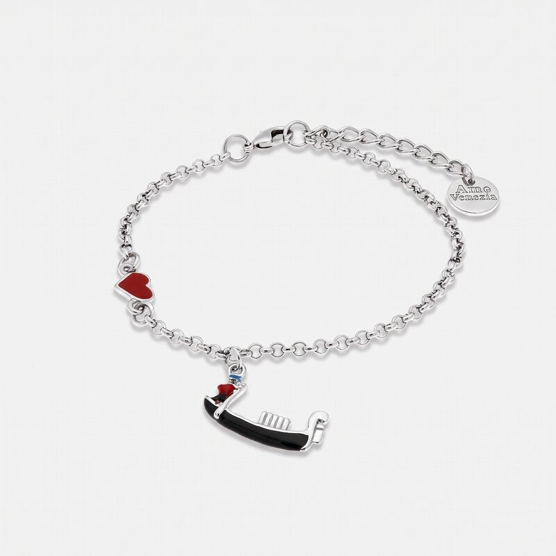 Bracciale in Metallo con gondola veneziana e cuore rosso - BYSIMON gioielli