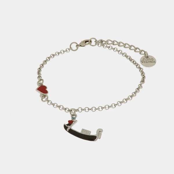 Bracciale in Metallo con gondola veneziana e cuore rosso - BYSIMON gioielli