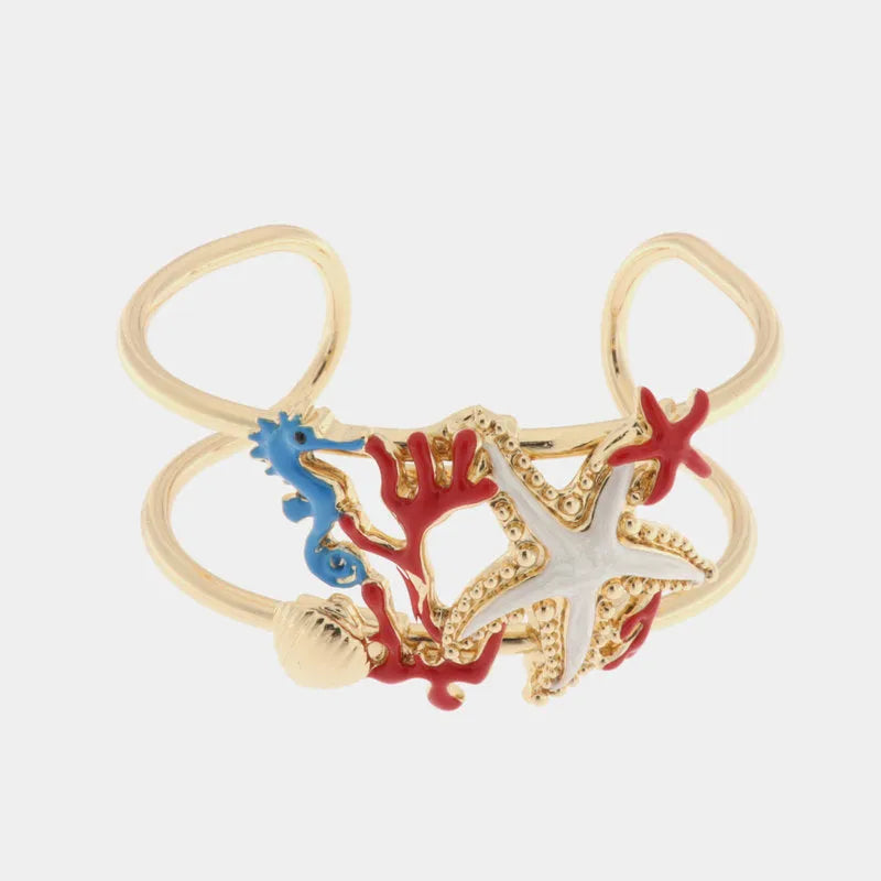 Bracciale in Metallo con stella marina, conchiglia, corallo e cavalluccio marino BYS - gioiello BySimon