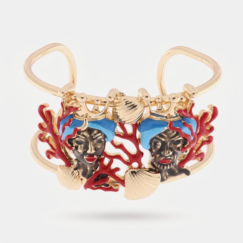 Bracciale in Metallo con teste di moro siciliane e coralli - BYSIMON gioielli