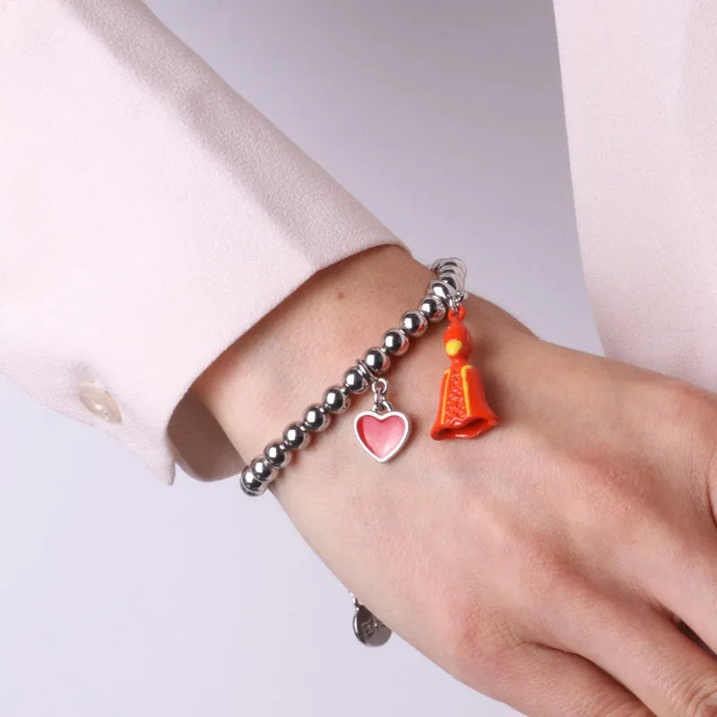 Bracciale in Metallo con pendente san gennaro e cuore rosso AMONAPOLI - gioiello BySimon
