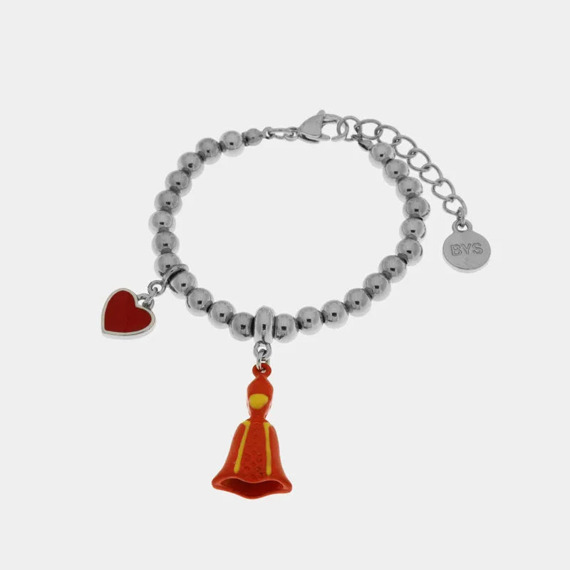 Bracciale in Metallo con pendente san gennaro e cuore rosso AMONAPOLI - gioiello BySimon