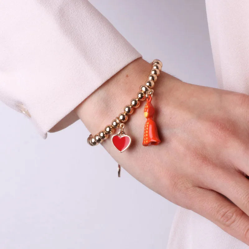 Bracciale in Metallo con pendente san gennaro rosso e cuore rosso AMONAPOLI - gioiello BySimon