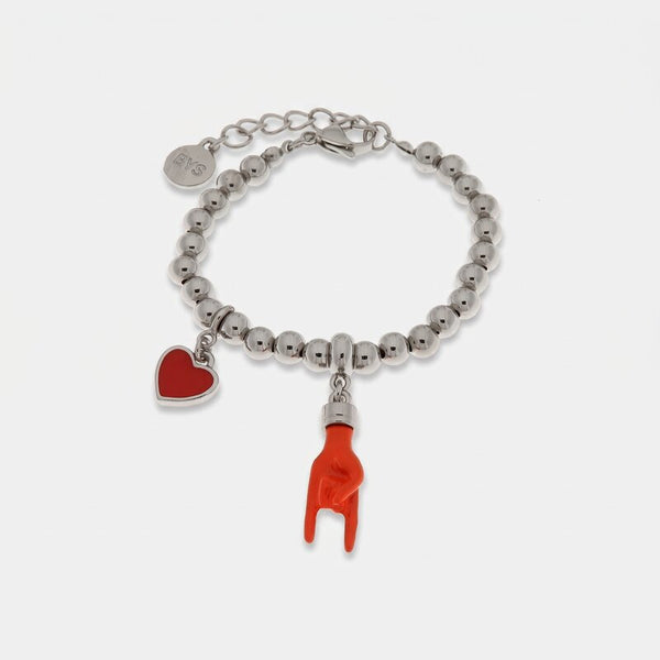 Bracciale in Metallo con pendente a forma di corna porta fortuna e cuore rosso - BYSIMON gioielli