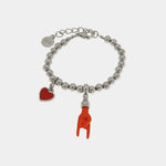 Bracciale in Metallo con pendente a forma di corna porta fortuna e cuore rosso - BYSIMON gioielli