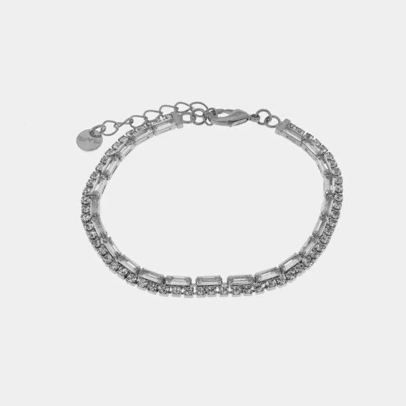 Metal bracelet with white crystals