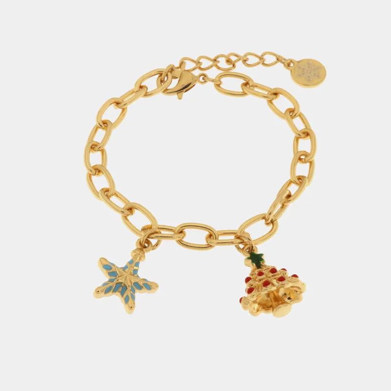 Metal bracelet with Christmas tree and star shaped pendants