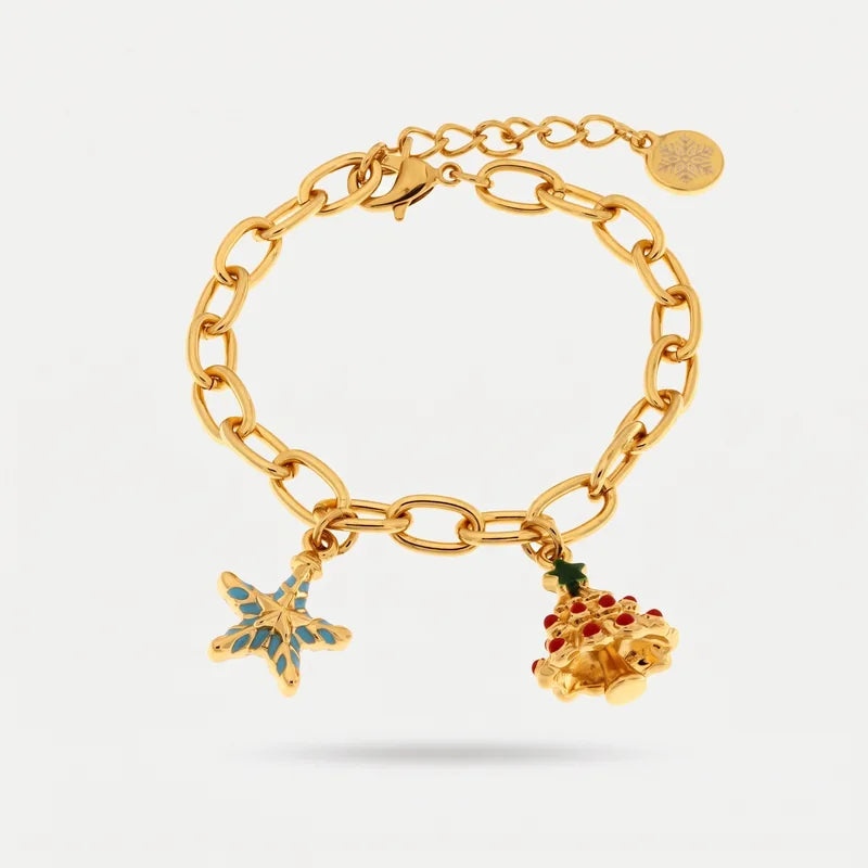 Bracciale in Metallo con pendenti a forma di albero di Natale e stella