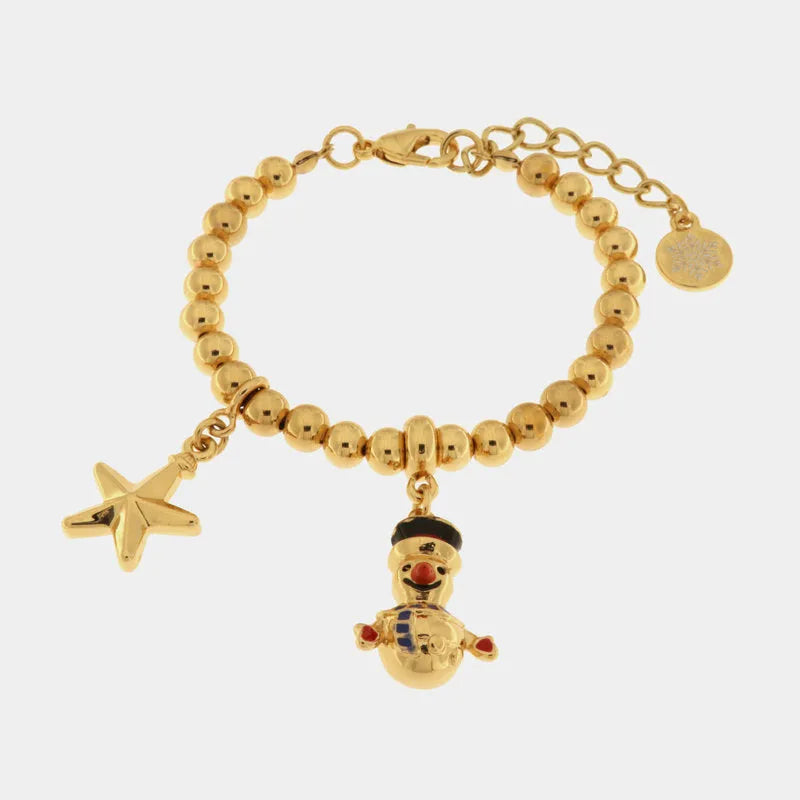 Metal bracelet with snowman and star shaped pendants