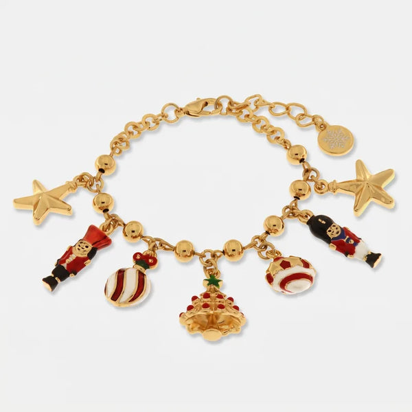 Bracciale in Metallo con pendenti a forma di albero di Natale, schiaccianoci, palline e stelle