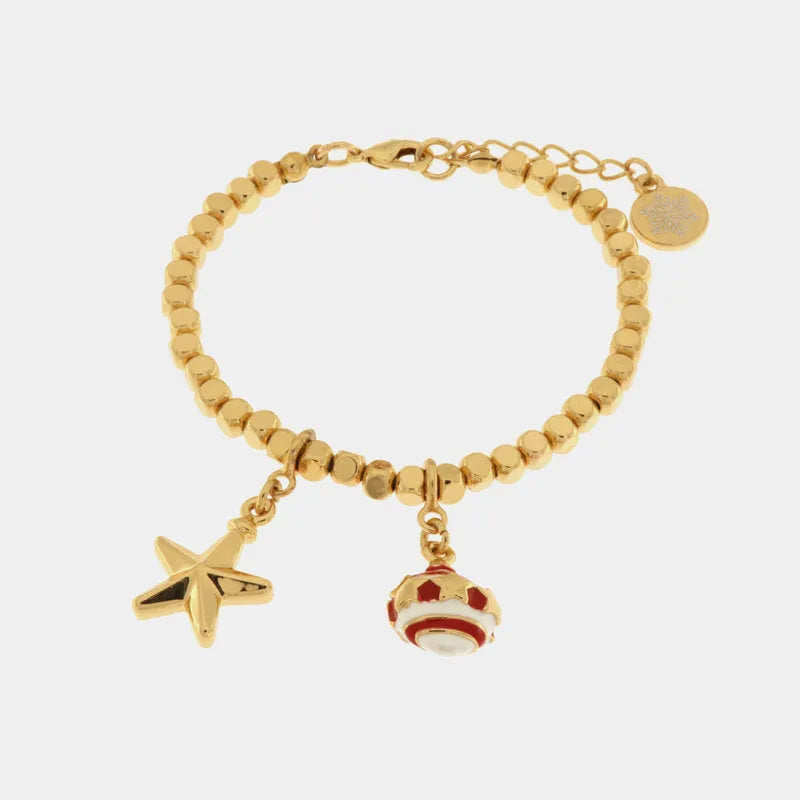 Metal bracelet with star and ball-shaped pendants
