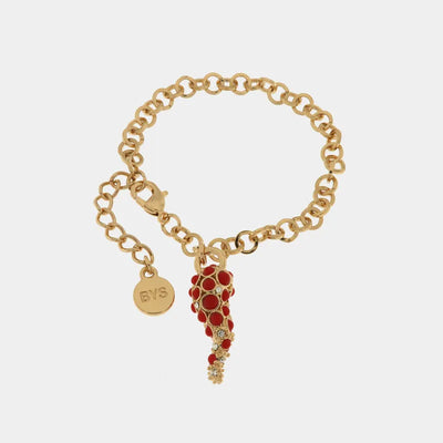Bracciale in metallo con corno centrale e cristalli | corno portafortuna napoletano | BYSIMON