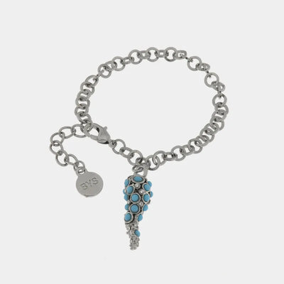 Bracciale in metallo con corno centrale e cristalli | ciondolo corno portafortuna | BYSIMON