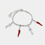 Bracciale in Metallo con cornetti portafortuna in smalto rosso - BYSIMON gioielli