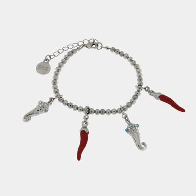 Bracciale in metallo con cornetti portafortuna in smalto rosso | cornetti napoletani portafortuna | BYSIMON