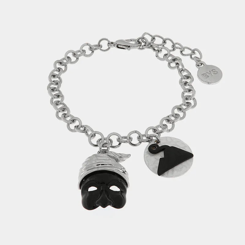 Bracciale in Metallo con Pulcinella e pendente a forma di Vesuvio AMONAPOLI - gioiello BySimon
