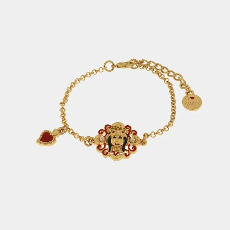 Bracciale in Metallo con madonna e cuore pendente