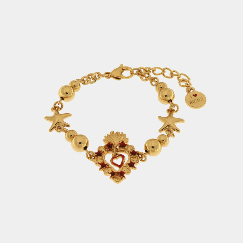 Metal bracelet with sacred heart and stars