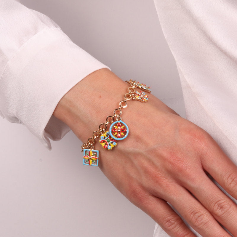 Bracciale in Metallo con maioliche colorate pendenti SICILY - gioiello BySimon