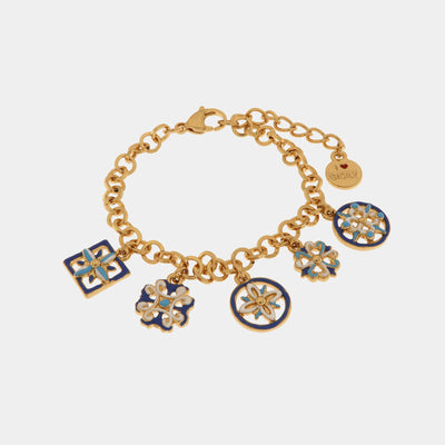 Bracciale in Metallo con maioliche colorate pendenti - BYSIMON gioielli