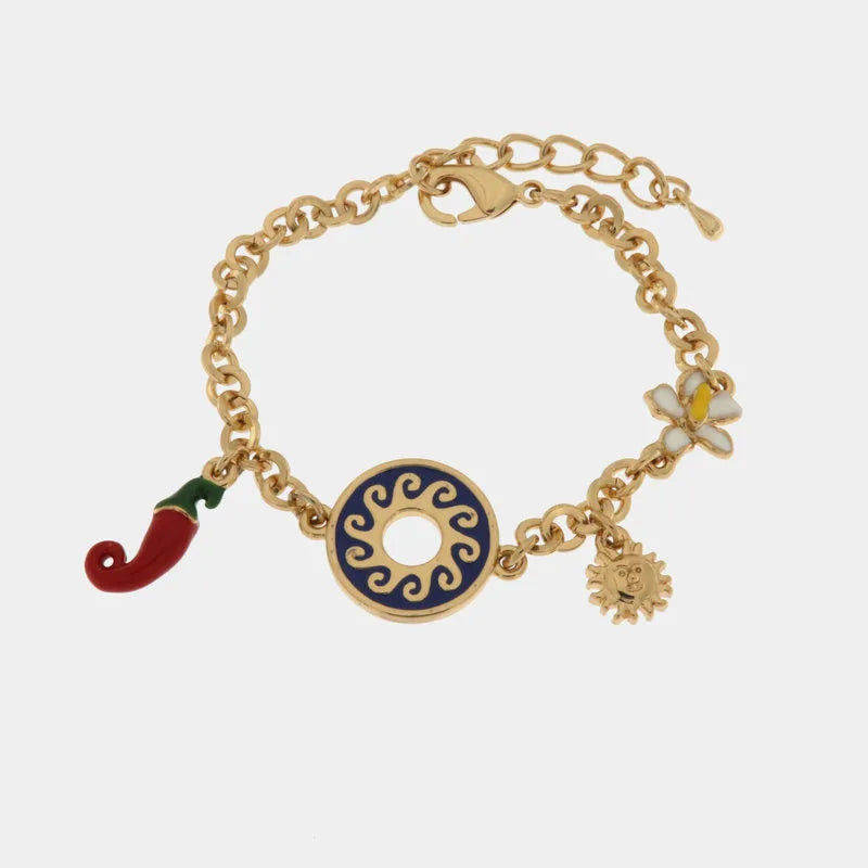 Bracciale in Metallo con sole, peperoncino e fiore