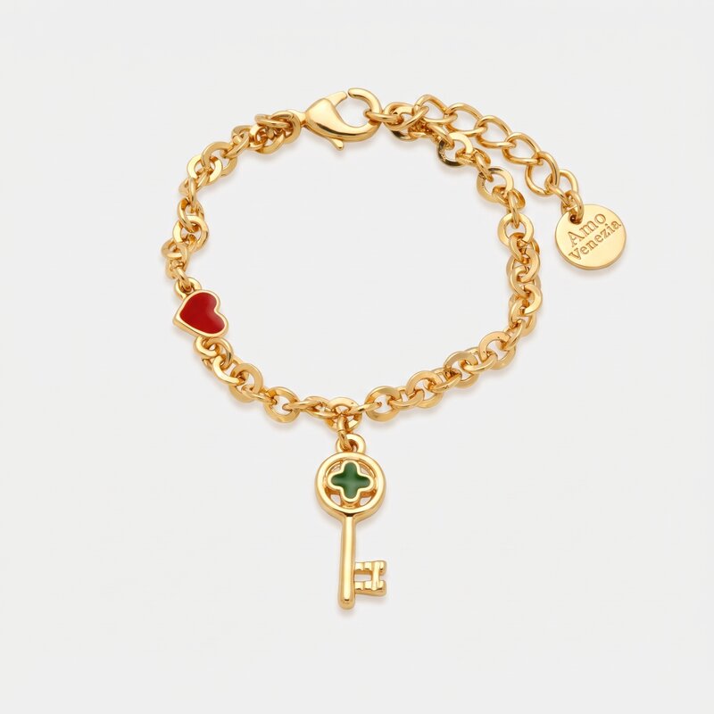 Bracciale in Metallo con chiave pendente in smalto verde - BYSIMON gioielli