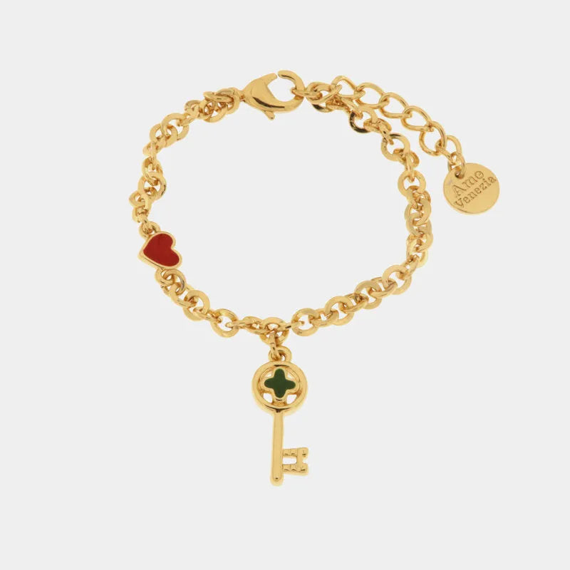 Bracciale in Metallo con chiave pendente in smalto verde
